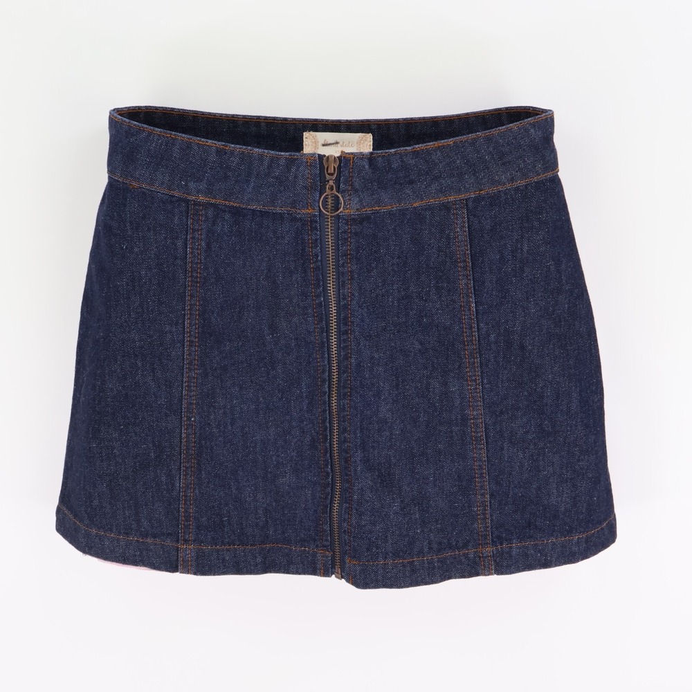 Altar'd State Mini Denim Jean Skirt Womens XS Blue Dark Wash Cotton Front Zipper